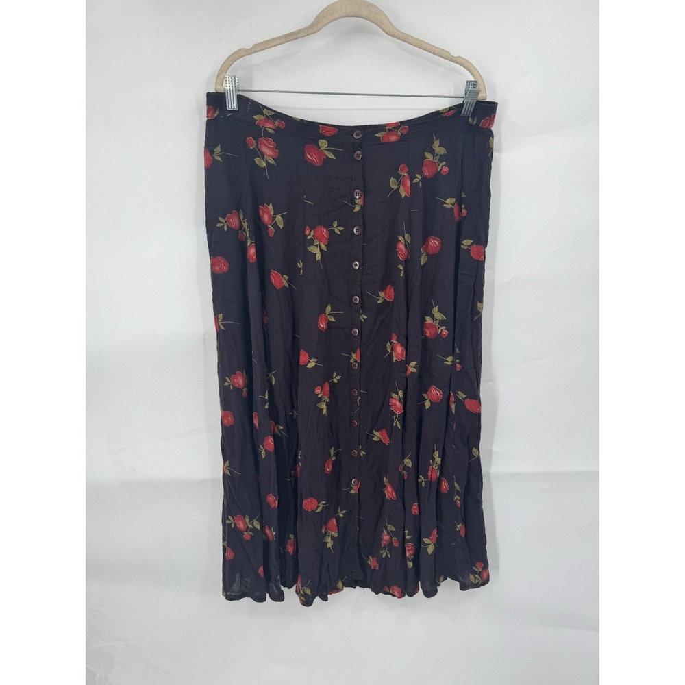 VTG Dark Floral Cottage Peasant Maxi Skirt Women M Black Milk Maid Whimsigoth